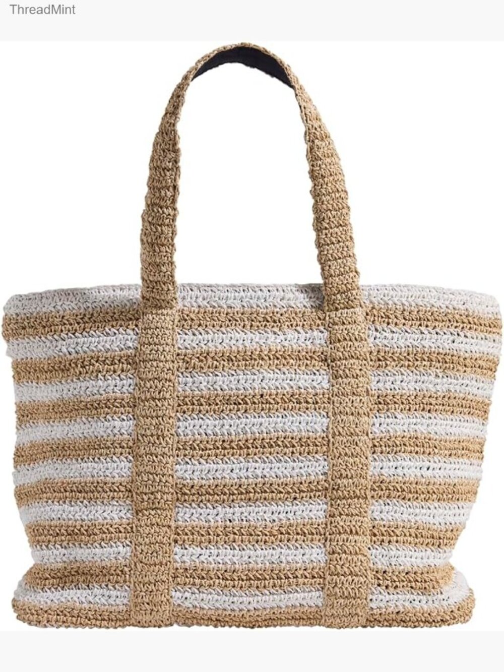 Medium Straw Tote with Cotton Lining and Magnetic Closure - Picture 1 of 4